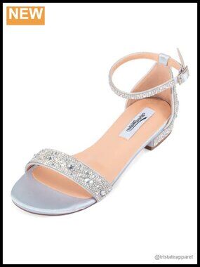 Wide Width Rhinestone Flat Sandals Cushioned Buckle Ankle Strap